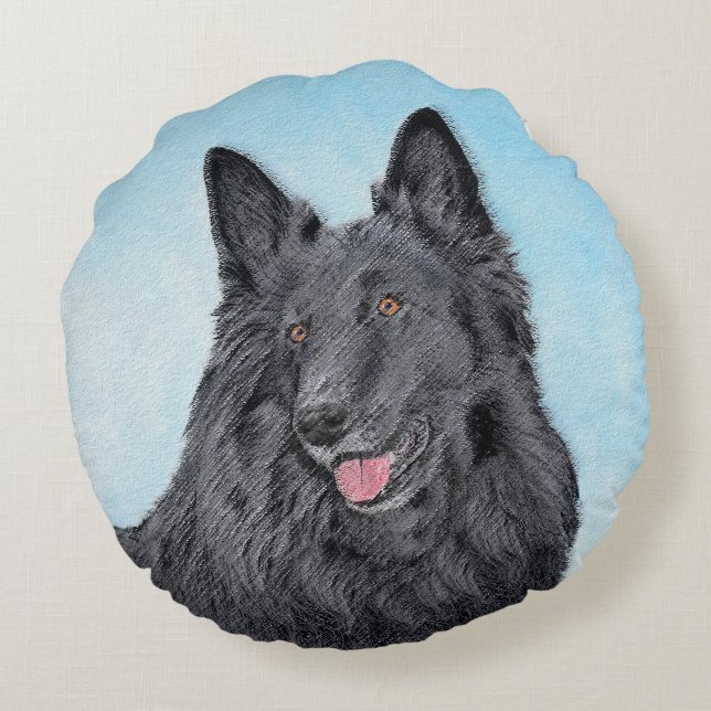 Belgische Sheepdog-schildering - Cute Original Dog Rond Kussen (Achterkant)