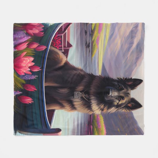 Belgische Shepherd op een peddel: Een Schilderacht Fleece Deken (Voorkant (Horizontaal))