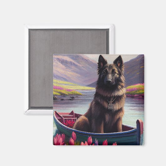 Belgische Shepherd op een peddel: Een Schilderacht Magneet (Voorkant / Achterkant)