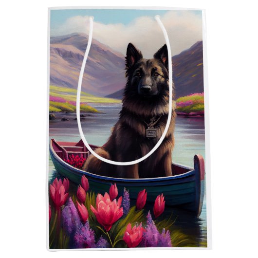 Belgische Shepherd op een peddel: Een Schilderacht Medium Cadeauzakje (Voorkant)