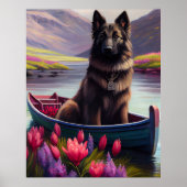 Belgische Shepherd op een peddel: Een Schilderacht Poster (Voorkant)