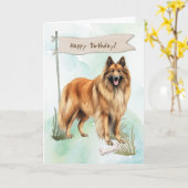 Belgische Tervuren hond buiten onder verjaardagsbo Kaart (Gele Bloem)