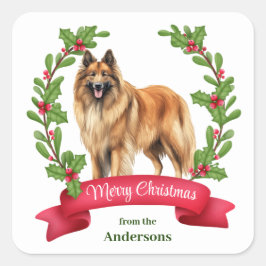 Belgische Tervuren Hond Holly Banner Kerstmis Vierkante Sticker
