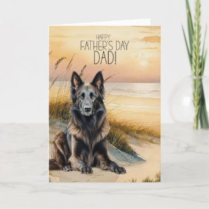 Belgische Tervuren hond Zonsondergang Strand Vader Feestdagen Kaart