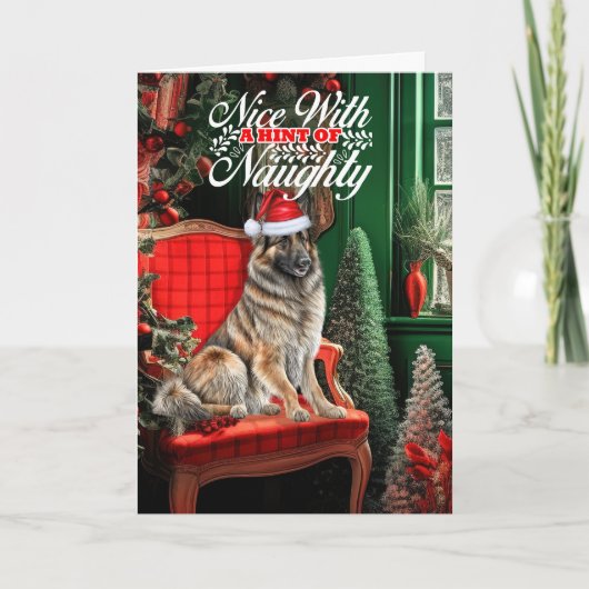 Belgische Tervuren Kersthond Ondeugend of Nice Feestdagen Kaart (Voorkant)