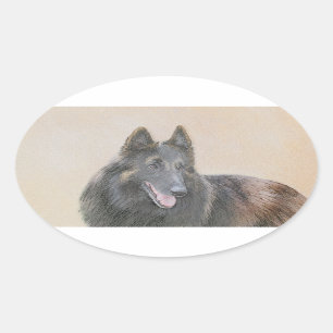 Belgische Tervuren Painting - Cute Original Dog Ar Ovale Sticker