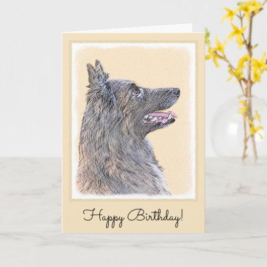 Belgische Tervuren schilderen - Cute Original Dog Kaart (Gele Bloem)