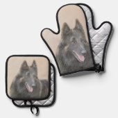 Belgische Tervuren Shepherd Fawn Schilderen Hond A Ovenwant & Pannenlap Set (Voorkant / Achterkant)