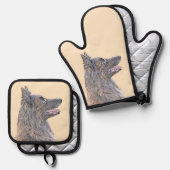 Belgische Tervuren Shepherd Mahogany Schilderkunst Ovenwant & Pannenlap Set (Voorkant / Achterkant)