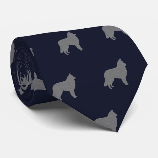 Belgische Tervuren Silhouettes Pattern Blue en Gre Stropdas (Opgerold)