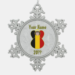 Belgische vlag Angel Brown Hair Tin Sneeuwvlok Ornament
