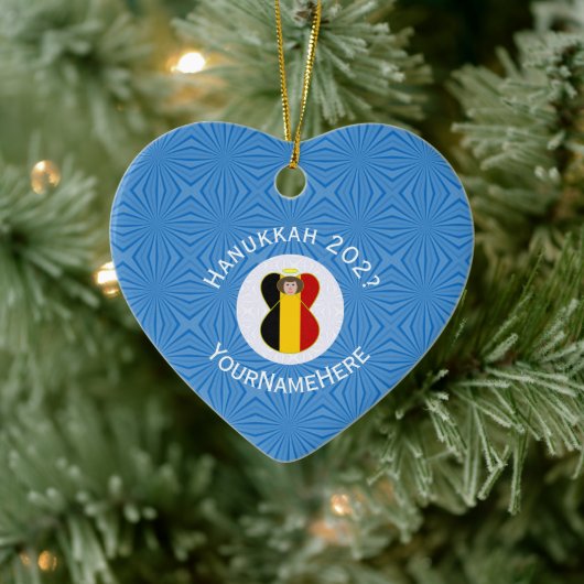 Belgische vlag Hanukkah Angel Naam Jaar Hart Keramisch Ornament (Boom)