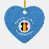 Belgische vlag Hanukkah Angel Naam Jaar Hart Keramisch Ornament (Voorkant)