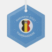 Belgische vlag Hanukkah Angel Naam Jaar Hexagon Glas Ornament (Voorkant)