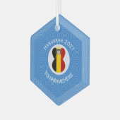 Belgische vlag Hanukkah Angel Naam Jaar Hexagon Glas Ornament (Voorkant links)
