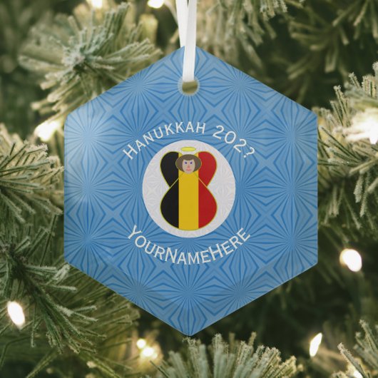 Belgische vlag Hanukkah Angel Naam Jaar Hexagon Glas Ornament (Insitu)