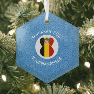Belgische Vlag Hanukkah Engel Naam Jaar Hexagoon Glas Ornament