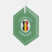 Belgische vlag Kerstmis - engelennaam Jaar Hexagon Glas Ornament (Voorkant links)