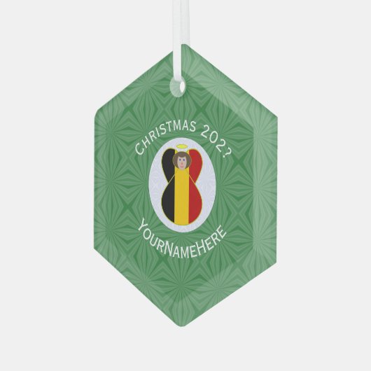 Belgische vlag Kerstmis - engelennaam Jaar Hexagon Glas Ornament (Voorkant links)