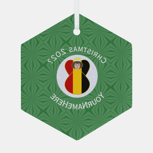 Belgische vlag Kerstmis - engelennaam Jaar Hexagon Glas Ornament (Achterkant)