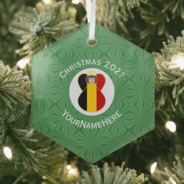 Belgische vlag Kerstmis - engelennaam Jaar Hexagon Glas Ornament