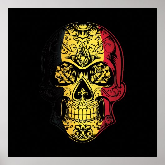 Belgische vlag voor schedel en Rozen Poster (Voorkant)