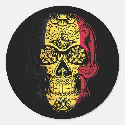 Belgische vlag voor schedel en Rozen Ronde Sticker (Voorkant)