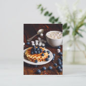 Belgische wafels met bosbessen en warme chocolade briefkaart (Staand voorkant)