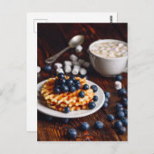 Belgische wafels met bosbessen en warme chocolade briefkaart (Voorkant / Achterkant)