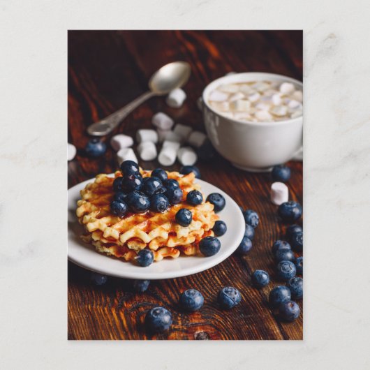 Belgische wafels met bosbessen en warme chocolade briefkaart (Voorkant)