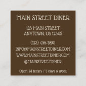 Belgische Waffle Diner Brunch restaurant Chef Vierkante Visitekaartje (Achterkant)