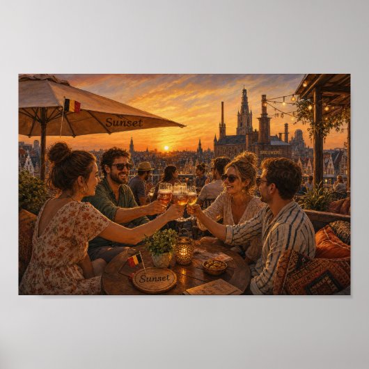Belgische Zonsondergang Dakfeest Poster (Voorkant)