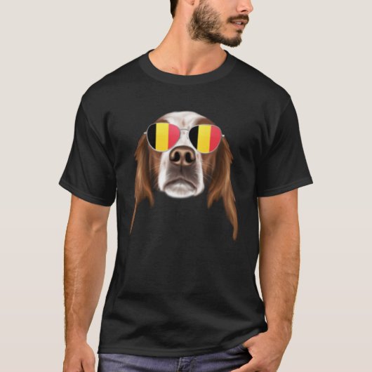 Belgium Flag Irish Red and White Setter Dog Belgiu T-shirt (Voorkant)