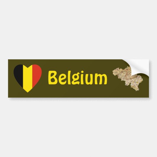 Belgium Vlag Hart + Landkaart Bumpersticker (Voorkant)