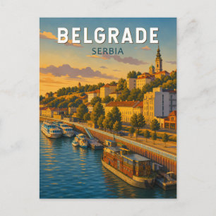 Belgrade Servië Illustratie Reis Kunst Vintage Briefkaart