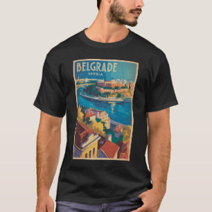 Belgrade Servië rivier illustratie reis kunst T-shirt