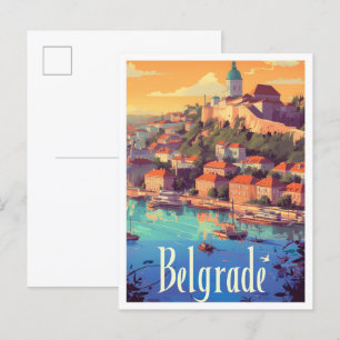 Belgrado Servië Art Vintage Travel Illustration Briefkaart