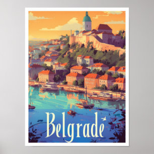 Belgrado Servië Art Vintage Travel Illustration Poster