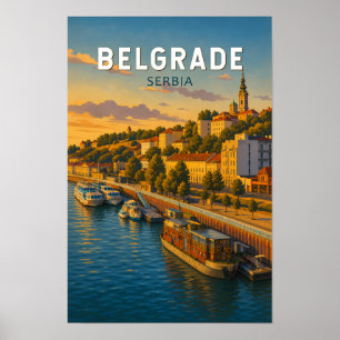 Belgrado Servië Illustratie Reis Kunst Vintage Poster