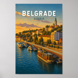 Belgrado Servië Illustratie Reis Kunst Vintage Poster