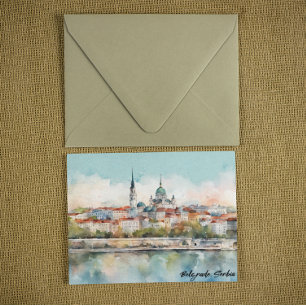 Belgrado Servië Silhouet Waterverf Schilderij Briefkaart