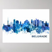 Belgrado Servië Skyline Blue Poster (Voorkant)