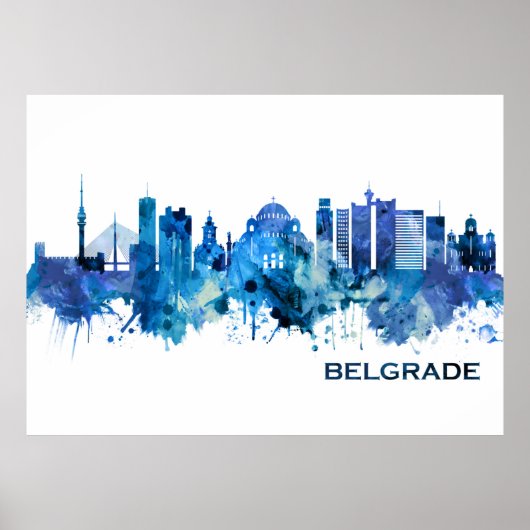 Belgrado Servië Skyline Blue Poster (Voorkant)