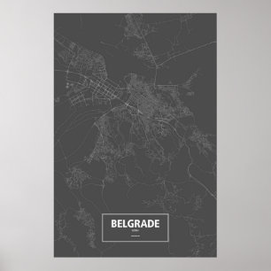 Belgrado, Servië (wit op zwart) Poster