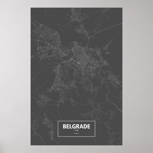 Belgrado, Servië (wit op zwart) Poster (Voorkant)