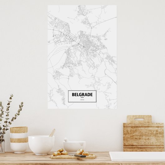 Belgrado, Servië (zwart op wit) Poster (Keuken)