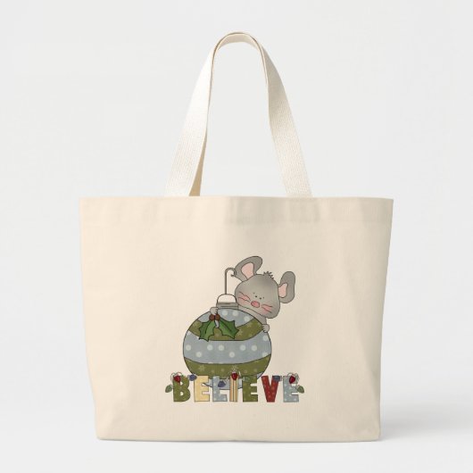 Believe Animals Grey Mouse Ornament Kerst Grote Tote Bag (Voorkant)