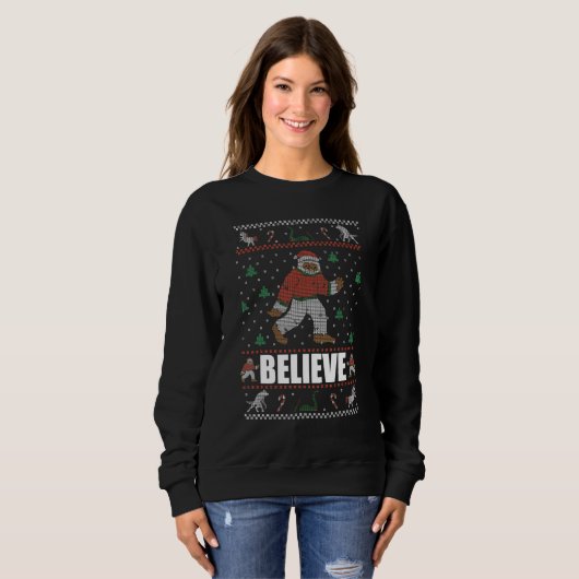BELIEVE  Big Foot Ugly Christmas Sweater Yeti Meme (Voorkant volledig)