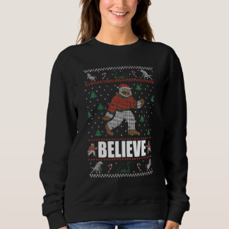 BELIEVE  Big Foot Ugly Christmas Sweater Yeti Meme