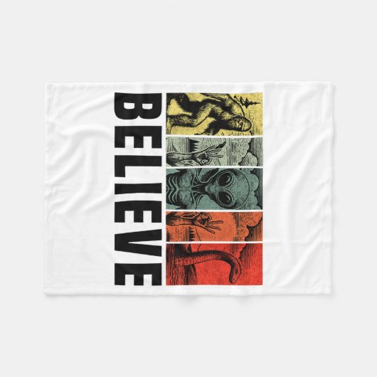 Believe Bigfoot Alien Loch Ness Monster Funny Retr Fleece Deken (Voorkant (Horizontaal))